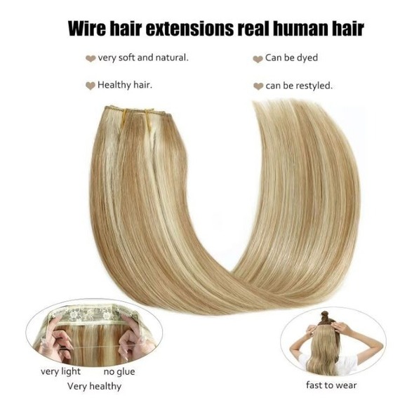 Ugrace Hair Blonde Human Hair Extension Weft Wire Straight 16 inch #P16-613 - Picture 3 of 4